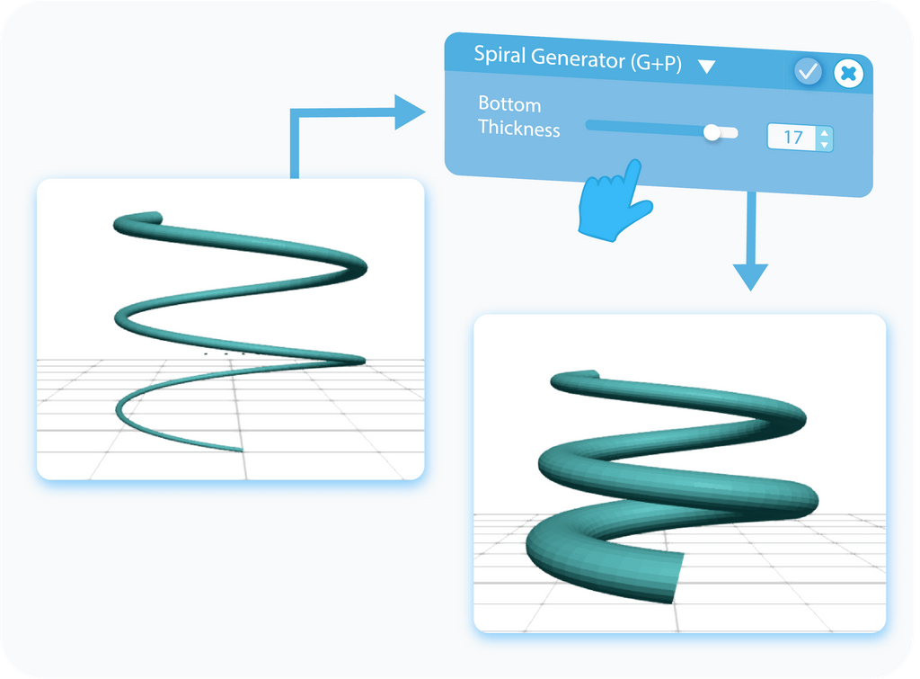 Customizing the Bottom Thickness for Spiral Generator with slider or text-box